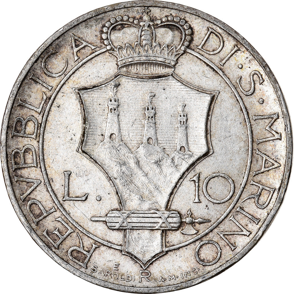 Coin, San Marino, 10 Lire, 1931, Rome, AU(50-53), Silver, KM:10