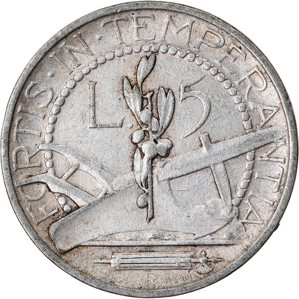 Coin, San Marino, 5 Lire, 1936, Rome, VF(30-35), Silver, KM:9