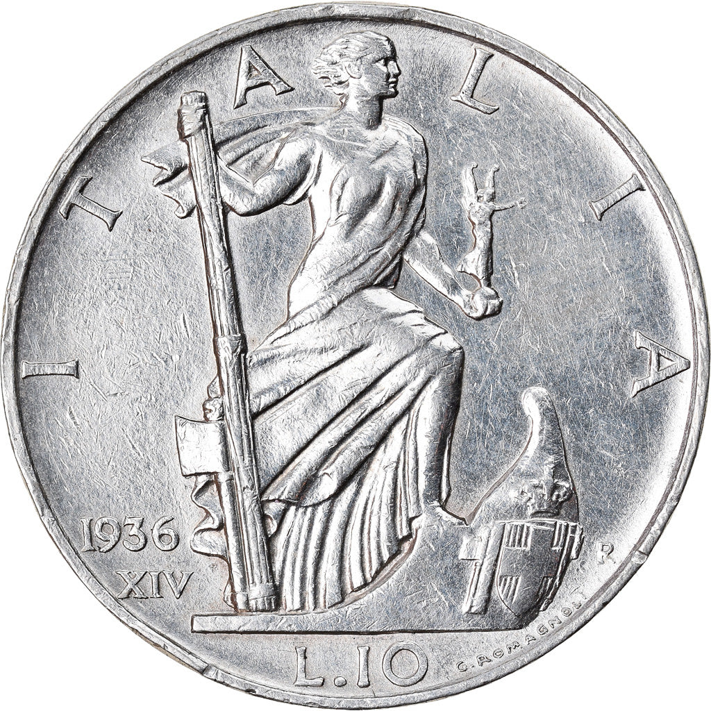 Moneta, Italia, Vittorio Emanuele III, 10 Lire, 1936, Rome, BB+, Argento, KM:80