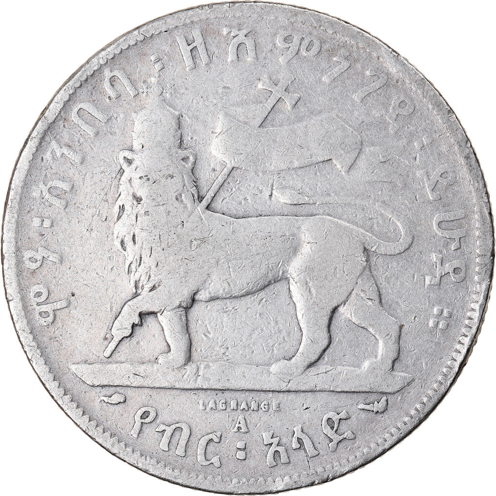Coin, Ethiopia, Menelik II, 1/2 Birr, 1897, Paris, VF(20-25), Silver, KM:4
