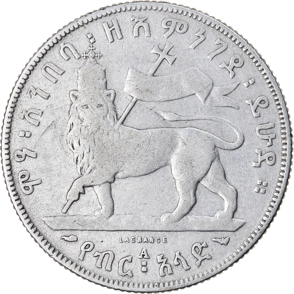 Moneta, Etiopia, Menelik II, 1/2 Birr, 1897, Paris, MB, Argento, KM:4