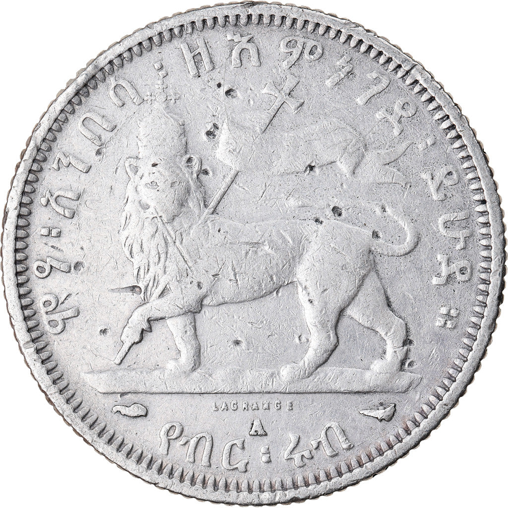 Coin, Ethiopia, Menelik II, 1/4 Birr, 1902, Paris, F(12-15), Silver, KM:3