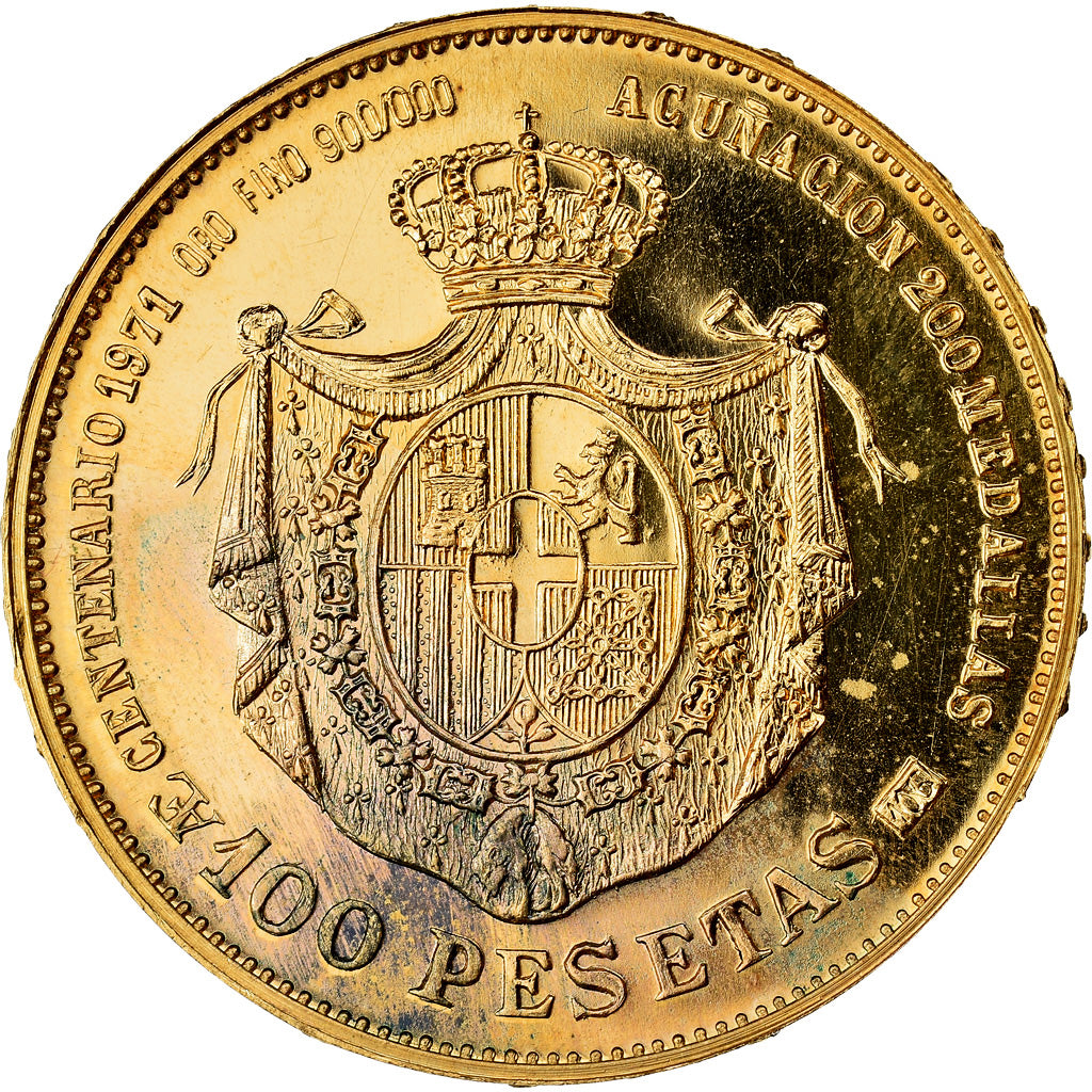 Moneda, España, 100 Pesetas, 1971, Madrid, Official restrike, FDC, Oro