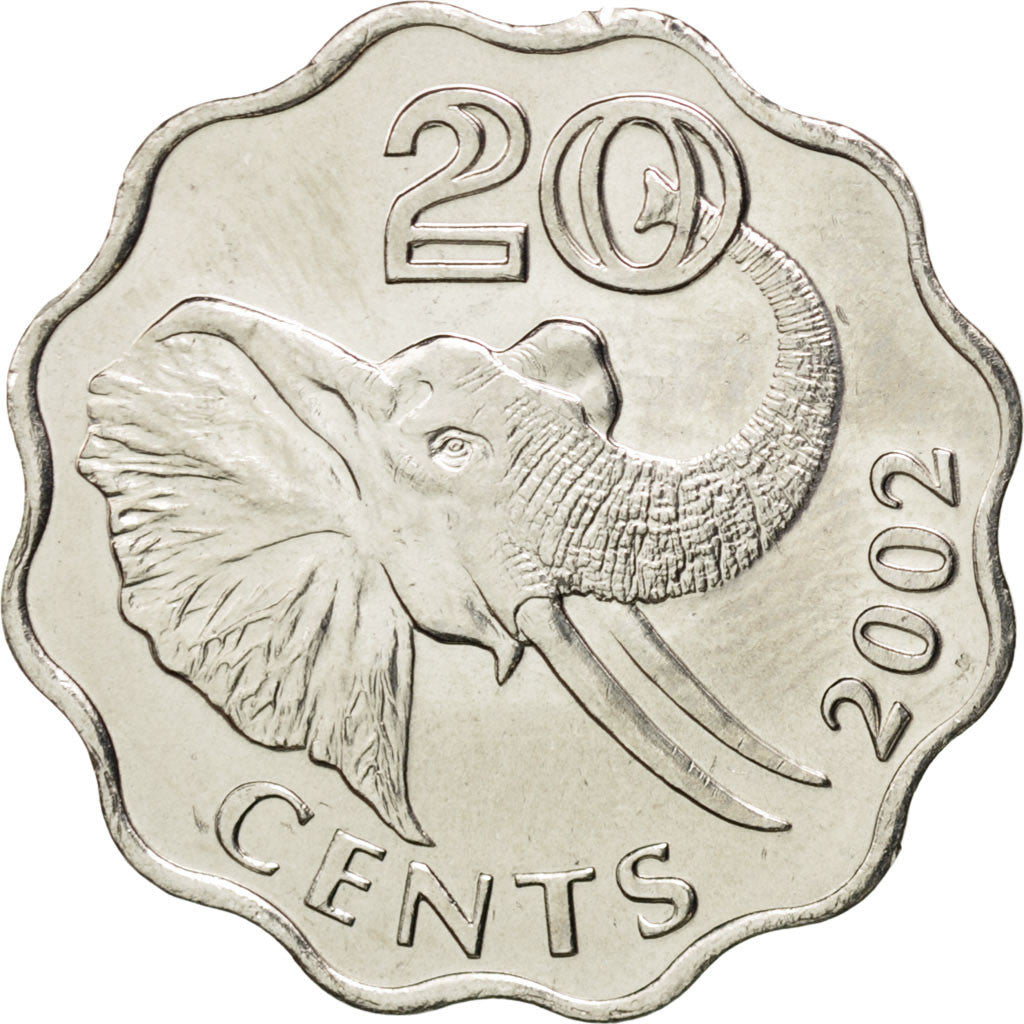 SWAZILAND, 20 Cents, 2002, British Royal Mint, KM #50.2, MS(63), Copper-Nickel,.