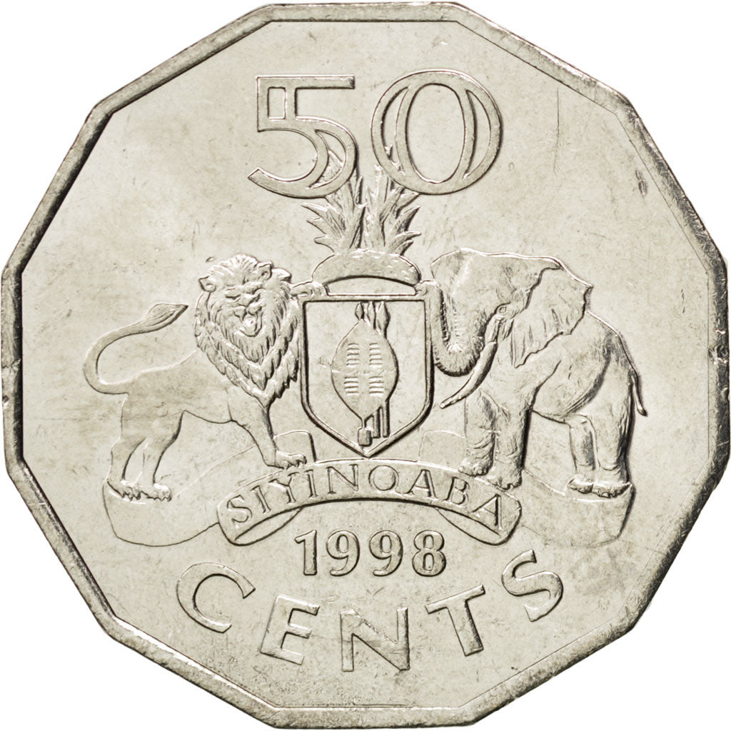 SWAZILAND, 50 Cents, 1998, British Royal Mint, KM #52, MS(63), Copper-Nickel,...