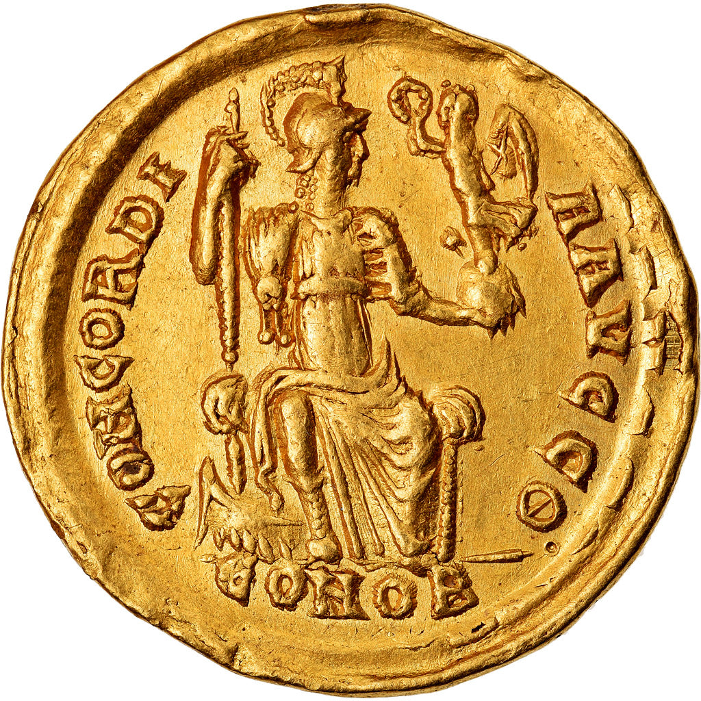 Moneta, Honorius, Solidus, Constantinople, AU(50-53), Złoto, RIC:8