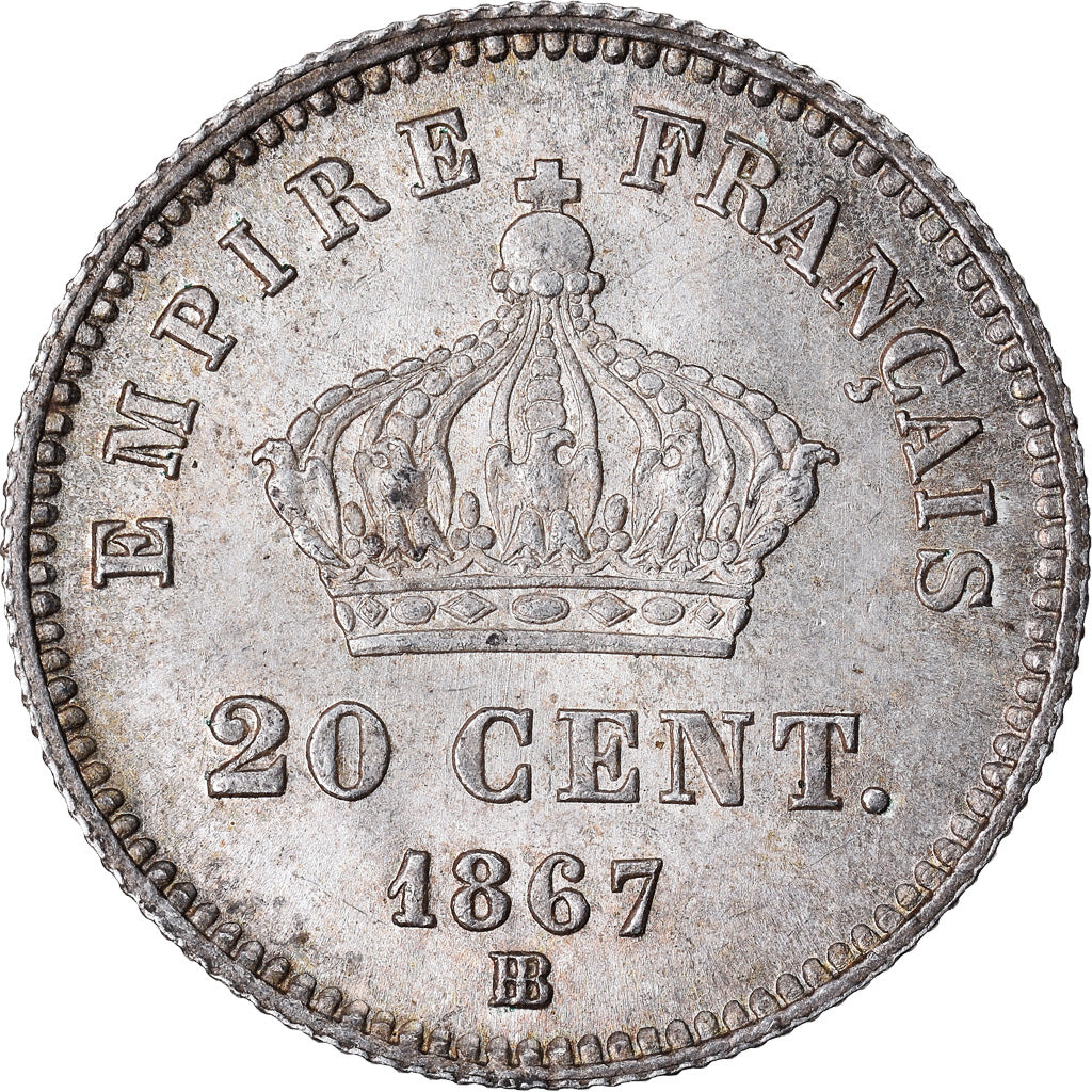Moneda, Francia, Napoleon III, Napoléon III, 20 Centimes, 1867, Strasbourg