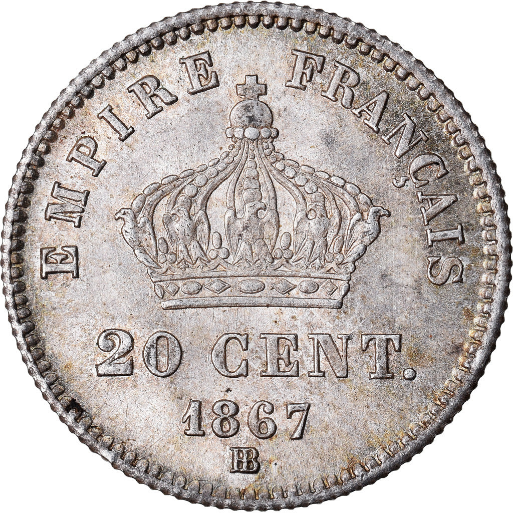 Moneda, Francia, Napoleon III, Napoléon III, 20 Centimes, 1867, Strasbourg