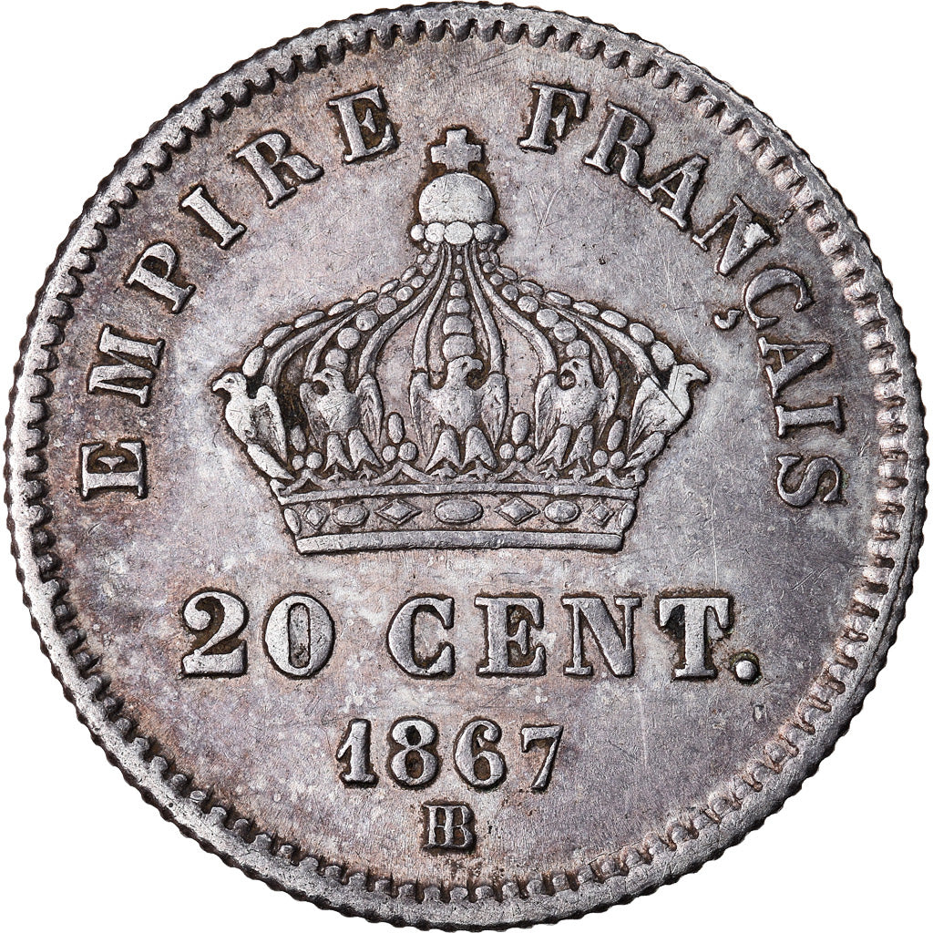 Moneda, Francia, Napoleon III, Napoléon III, 20 Centimes, 1867, Strasbourg