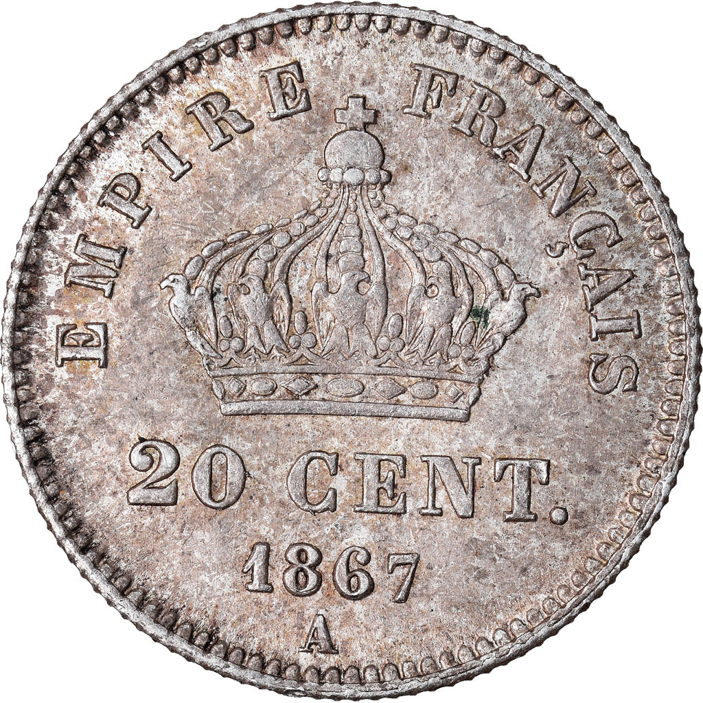 Moneda, Francia, Napoleon III, 20 Centimes, 1867, Paris, MBC+, KM 808.1