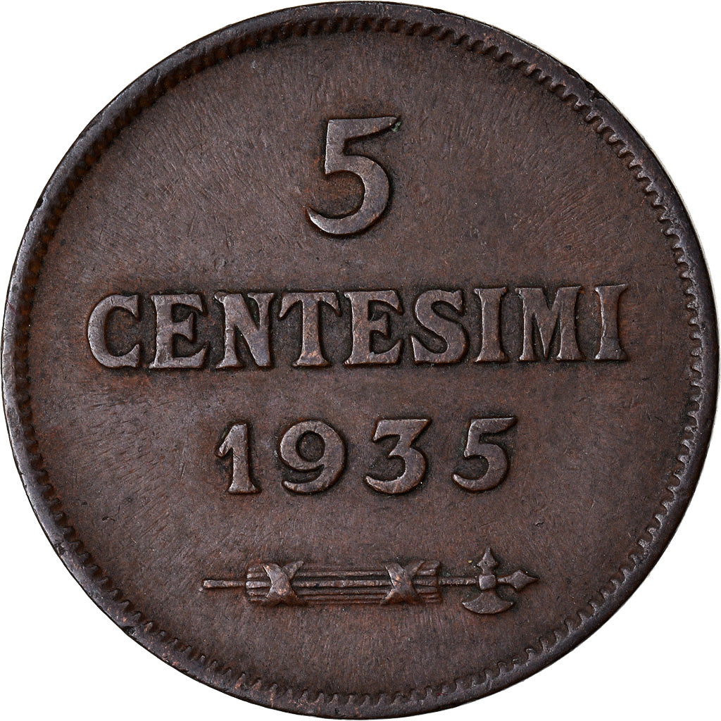 Moneda, San Marino, 5 Centesimi, 1935, Rome, MBC+, Bronce, KM:12
