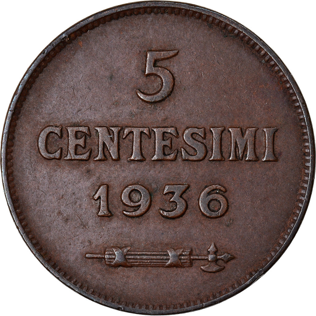 Monnaie, San Marino, 5 Centesimi, 1936, Rome, TTB+, Bronze, KM:12