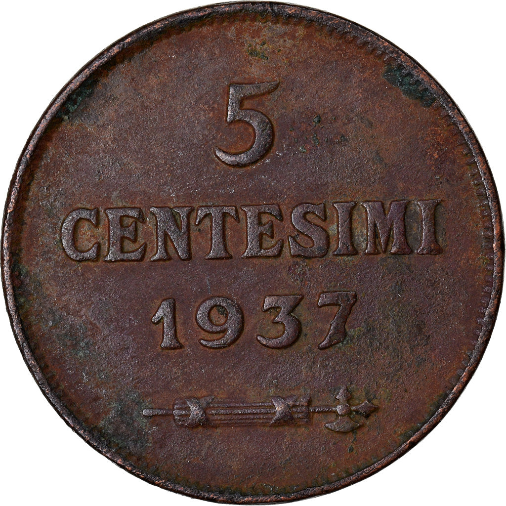 Monnaie, San Marino, 5 Centesimi, 1937, Rome, TTB+, Bronze, KM:12