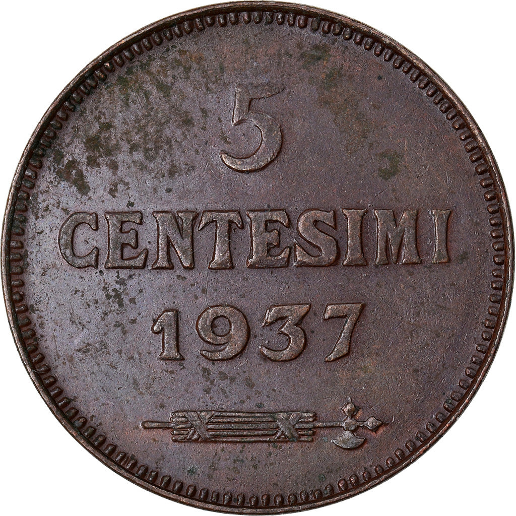 Monnaie, San Marino, 5 Centesimi, 1937, Rome, SUP+, Bronze, KM:12