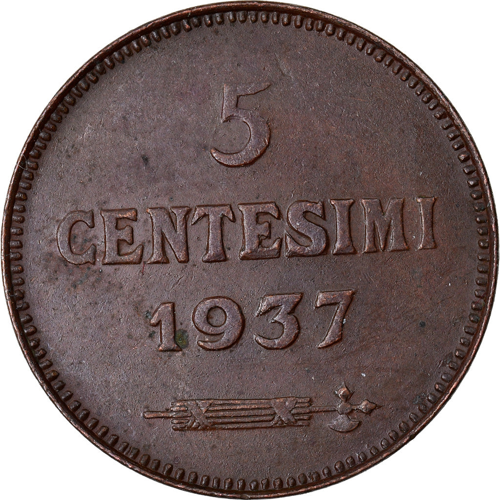 Moneta, San Marino, 5 Centesimi, 1937, Rome, SPL, Bronzo, KM:12