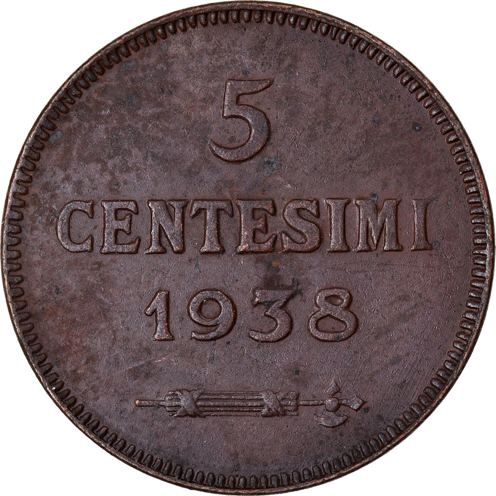 Monnaie, San Marino, 5 Centesimi, 1938, Rome, SUP, Bronze, KM:12