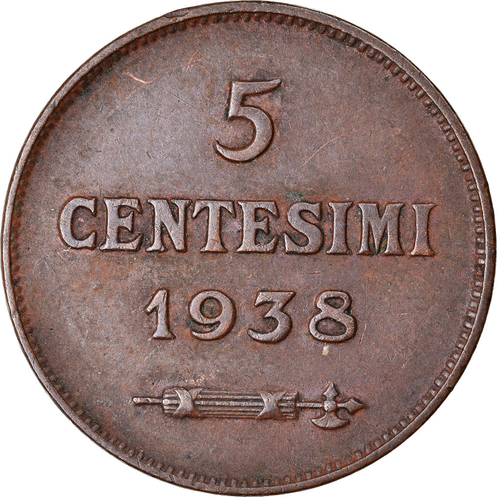 Moneta, San Marino, 5 Centesimi, 1938, Rome, AU(55-58), Bronze, KM:12