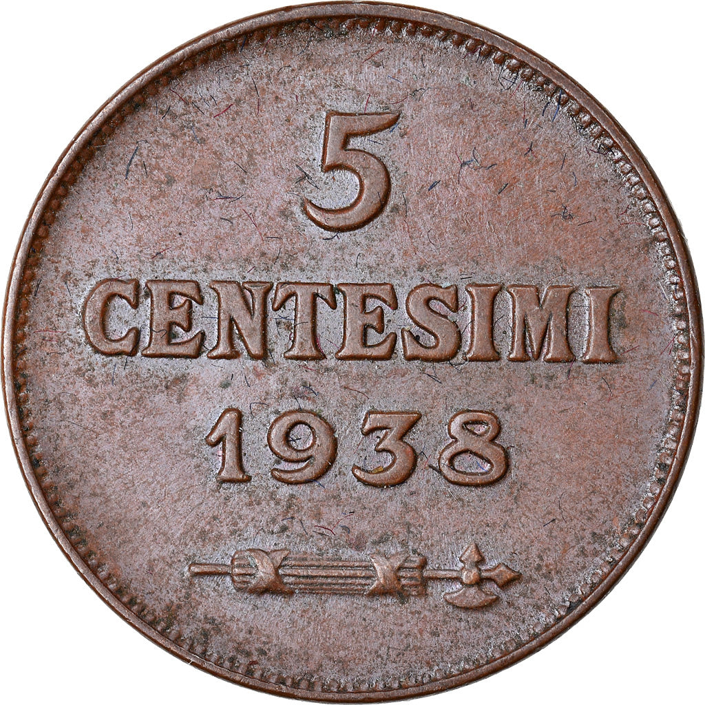 Munten, San Marino, 5 Centesimi, 1938, Rome, PR+, Bronze, KM:12