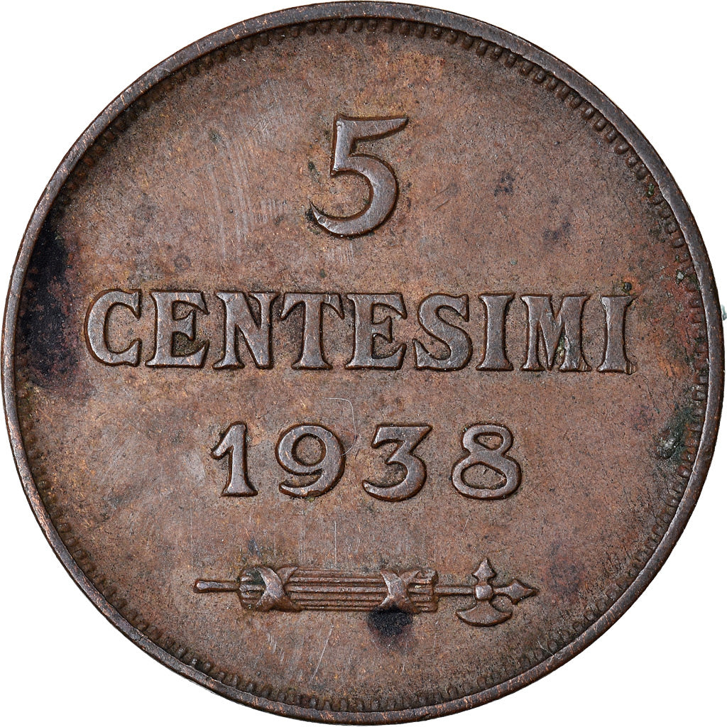 Moneda, San Marino, 5 Centesimi, 1938, Rome, EBC+, Bronce, KM:12