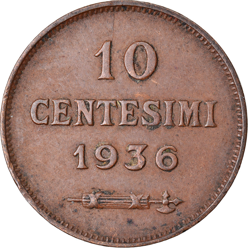 Moneta, San Marino, 10 Centesimi, 1936, Rome, AU(50-53), Bronze, KM:13