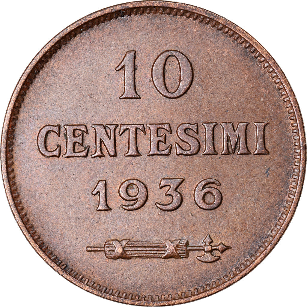 Münze, San Marino, 10 Centesimi, 1936, Rome, VZ+, Bronze, KM:13