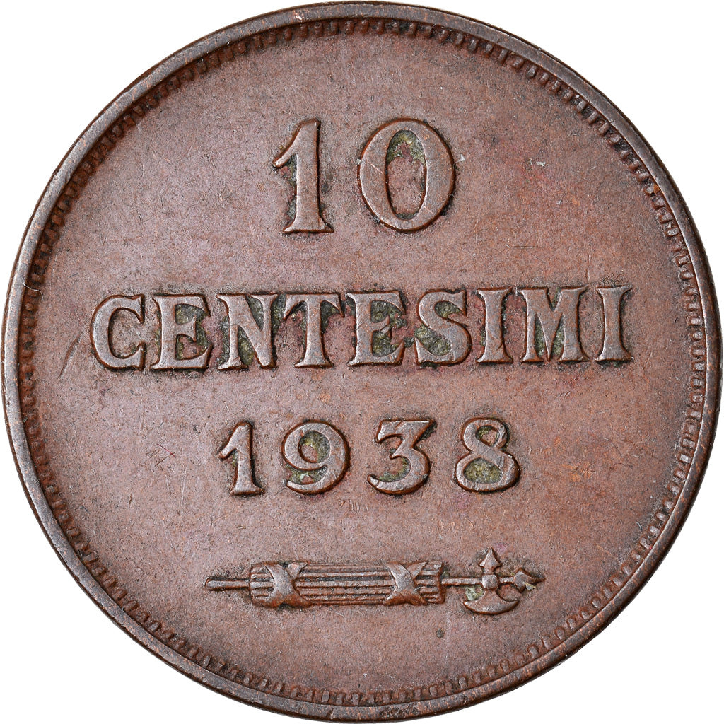 Moneta, San Marino, 10 Centesimi, 1938, Rome, AU(50-53), Bronze, KM:13