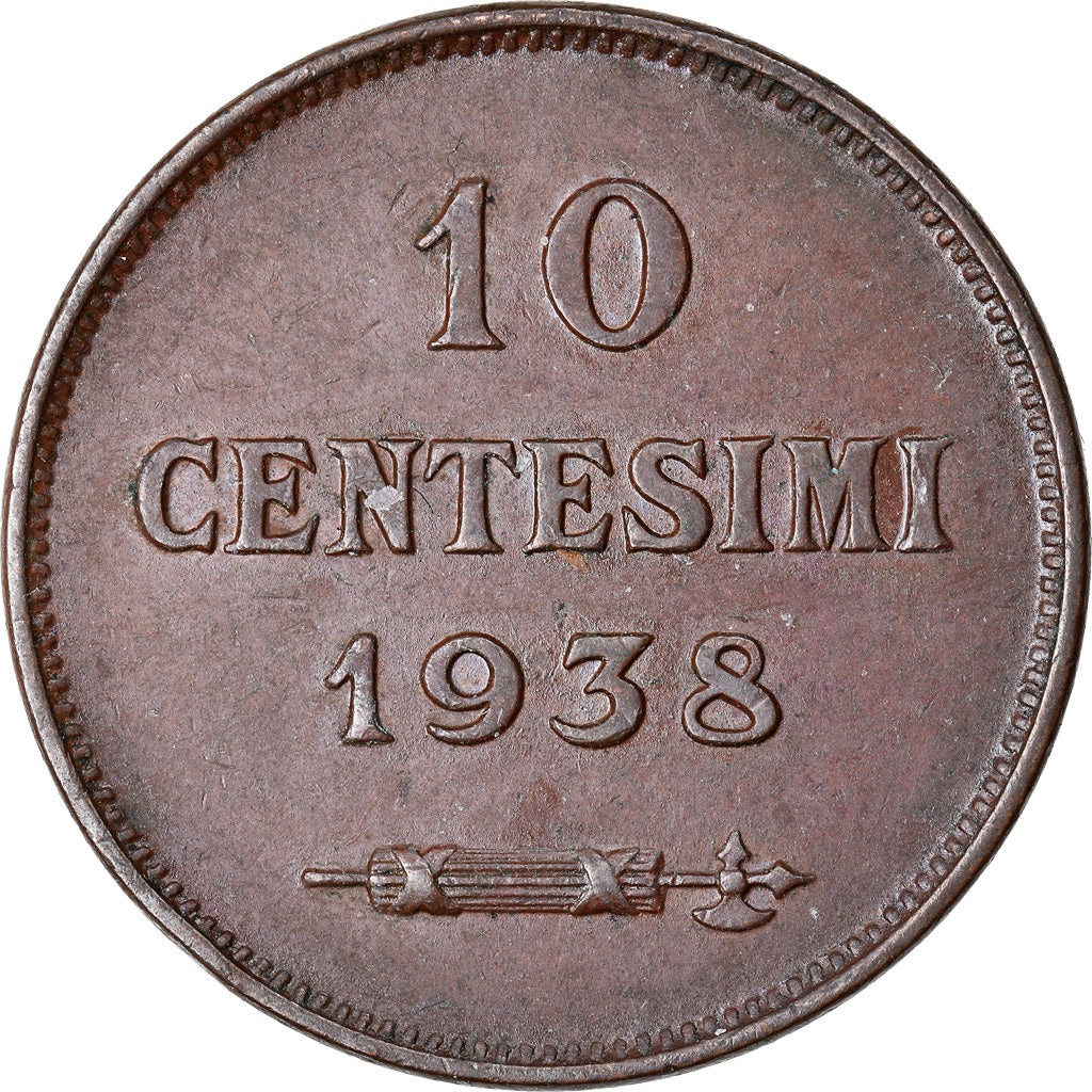 Moneta, San Marino, 10 Centesimi, 1938, Rome, AU(55-58), Bronze, KM:13