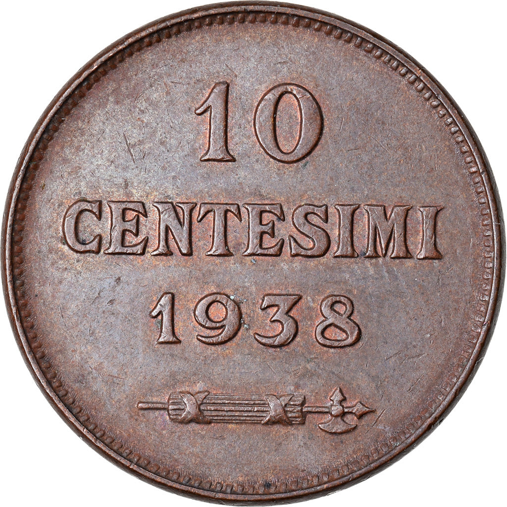 Moneta, San Marino, 10 Centesimi, 1938, Rome, AU(55-58), Bronze, KM:13