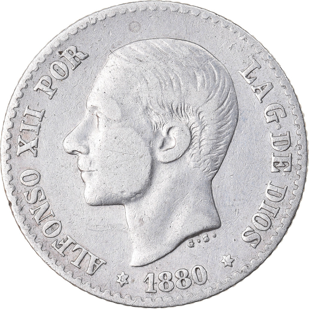 Coin, Spain, Alfonso XII, 50 Centimos, 1880, Madrid, VF(30-35), Silver, KM:685