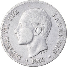 Coin, Spain, Alfonso XII, 50 Centimos, 1880, Madrid, VF(30-35), Silver, KM:685