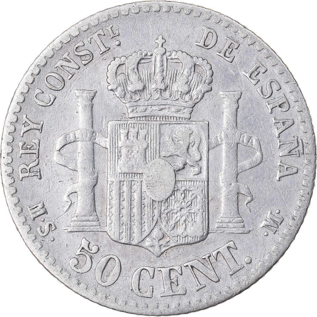 Coin, Spain, Alfonso XII, 50 Centimos, 1880, Madrid, VF(30-35), Silver, KM:685