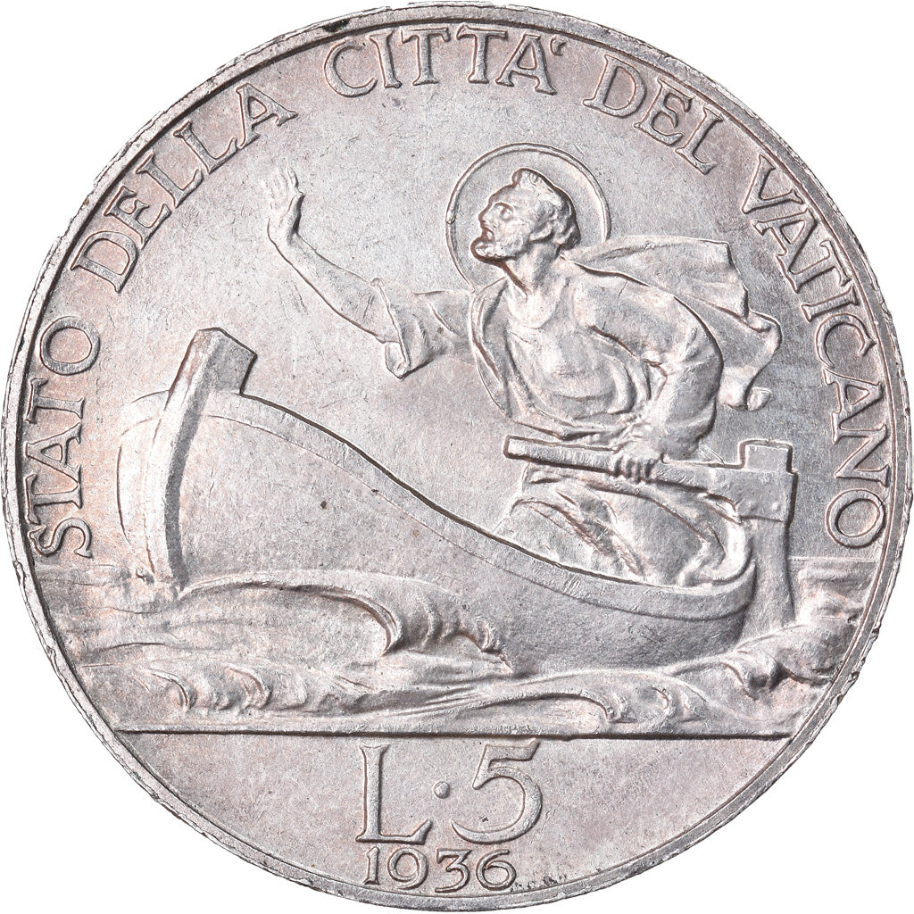 Coin, VATICAN CITY, Pius XI, 5 Lire, 1936, AU(55-58), Silver, KM:7