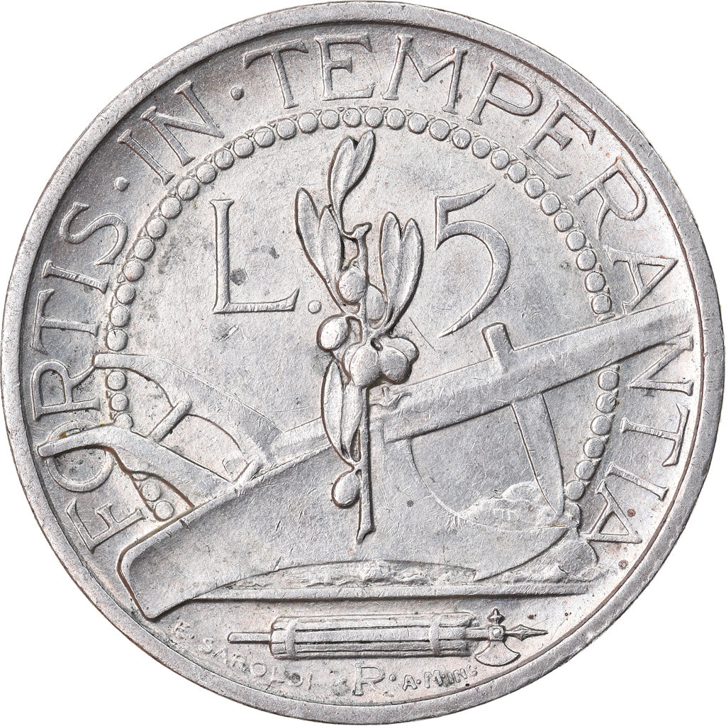 Coin, San Marino, 5 Lire, 1932, Rome, AU(50-53), Silver, KM:9