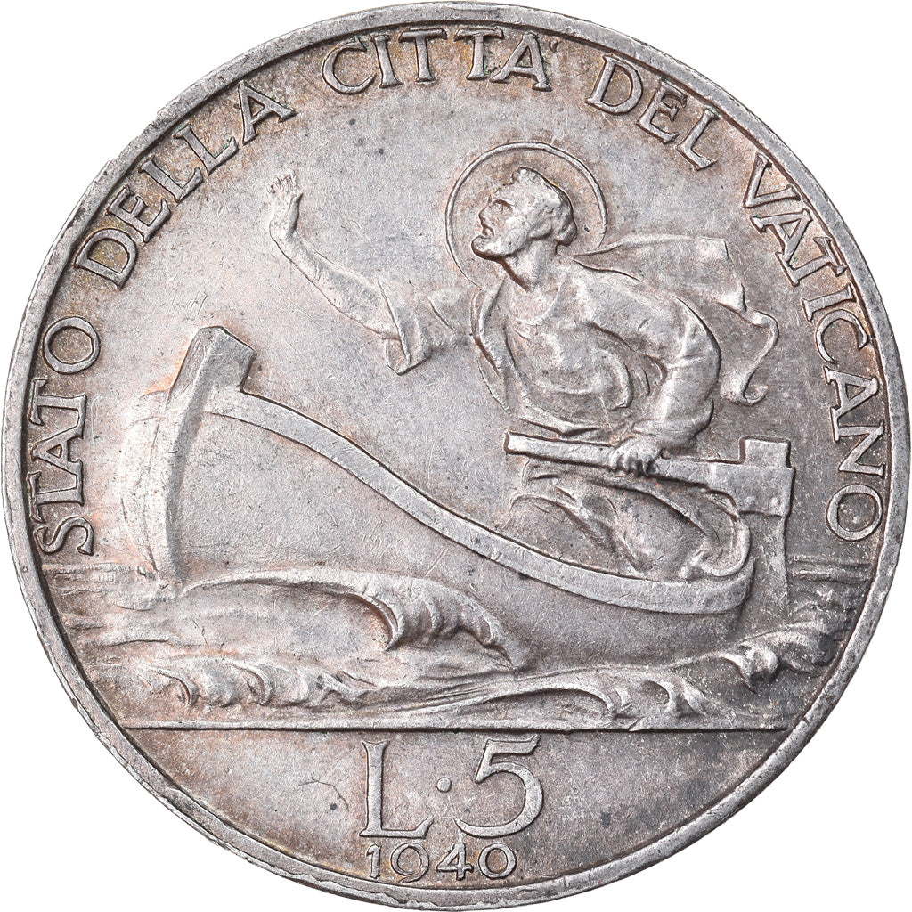 Coin, VATICAN CITY, Pius XII, 5 Lire, 1940, Roma, AU(55-58), Silver, KM:28