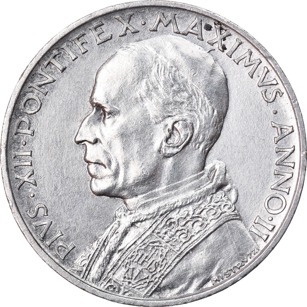 Coin, VATICAN CITY, Pius XII, 5 Lire, 1940, Roma, AU(55-58), Silver, KM:28