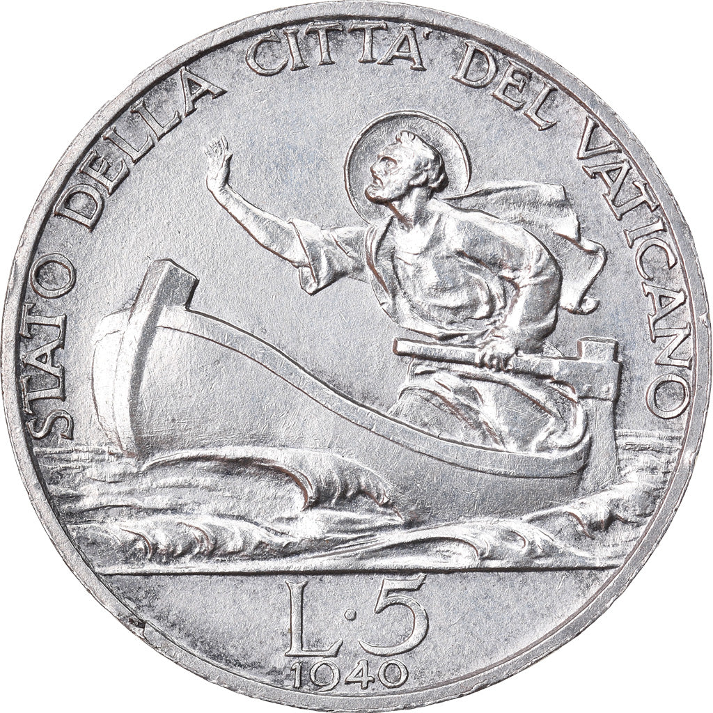 Coin, VATICAN CITY, Pius XII, 5 Lire, 1940, Roma, AU(55-58), Silver, KM:28