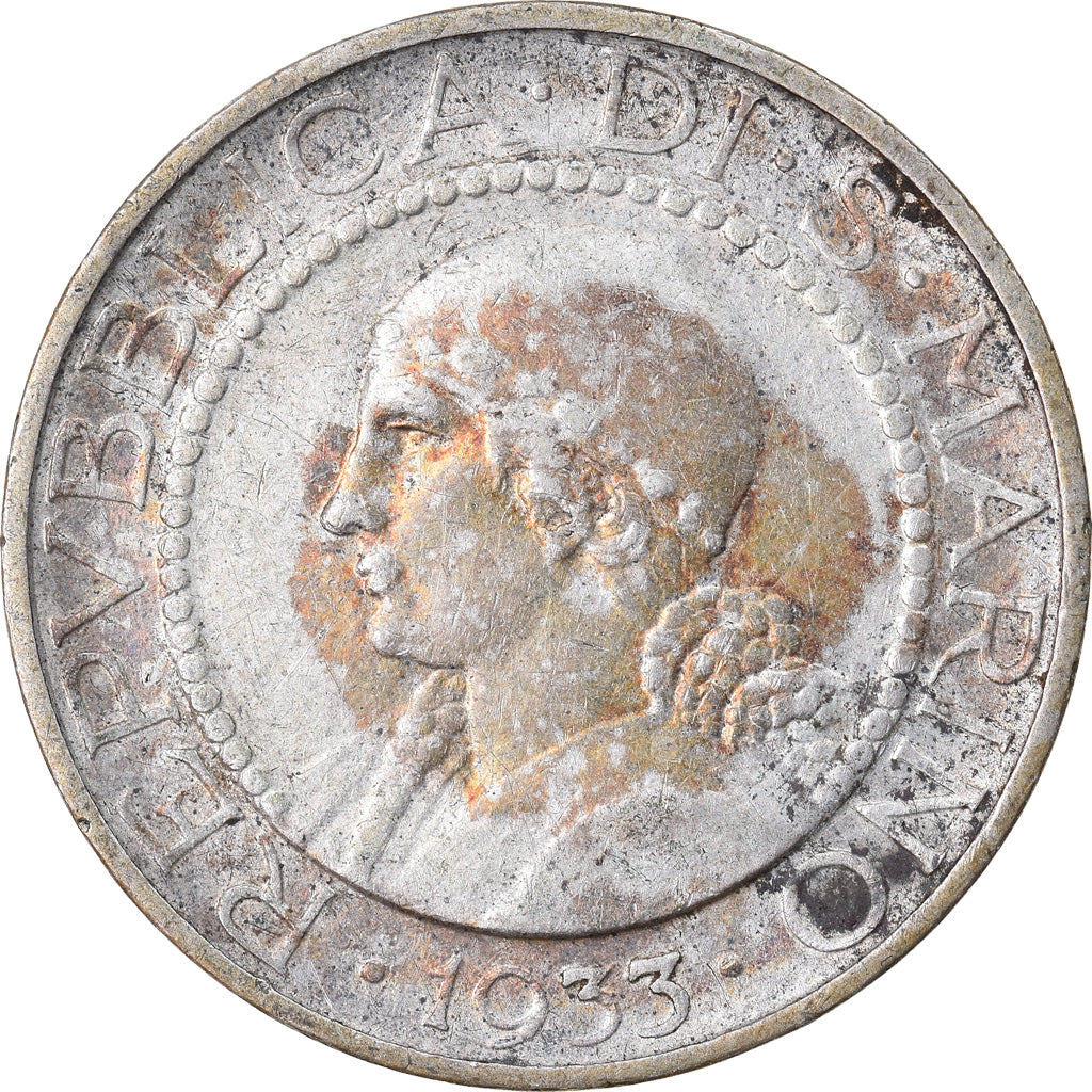 Moneta, San Marino, 5 Lire, 1933, Rome, EF(40-45), Srebro, KM:9