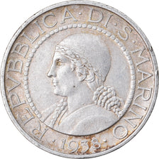 Coin, San Marino, 5 Lire, 1938, Rome, AU(55-58), Silver, KM:9