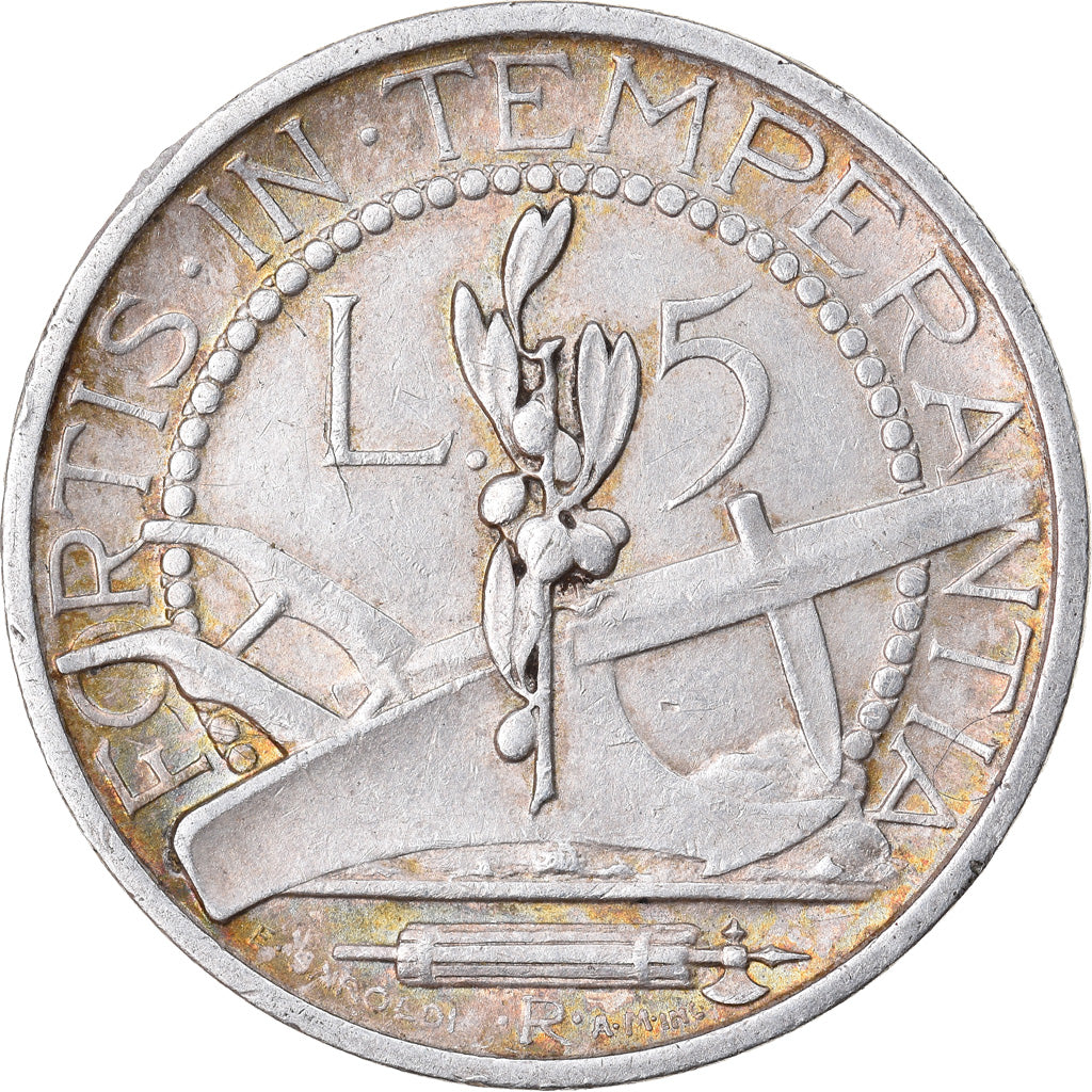 Coin, San Marino, 5 Lire, 1938, Rome, AU(55-58), Silver, KM:9
