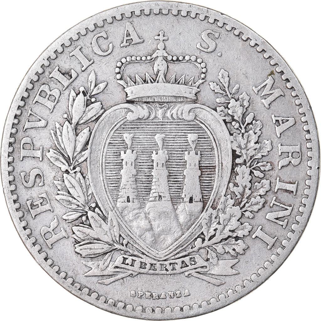 Coin, San Marino, Lira, 1898, Rome, VF(30-35), Silver, KM:4