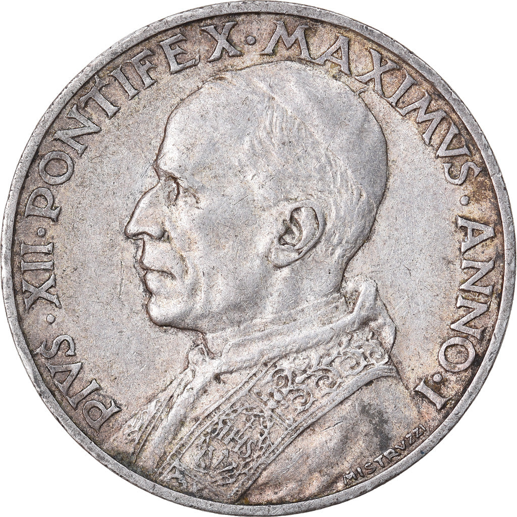 Coin, VATICAN CITY, Pius XII, 5 Lire, 1939, AU(50-53), Silver, KM:28