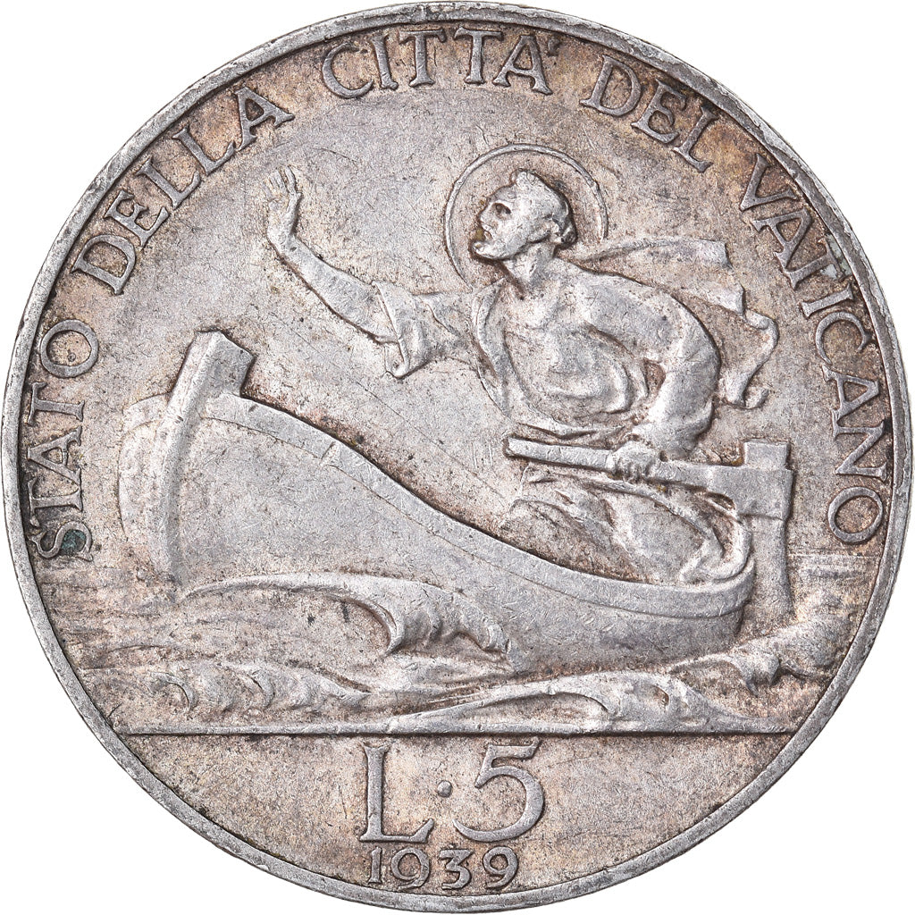 Coin, VATICAN CITY, Pius XII, 5 Lire, 1939, AU(50-53), Silver, KM:28