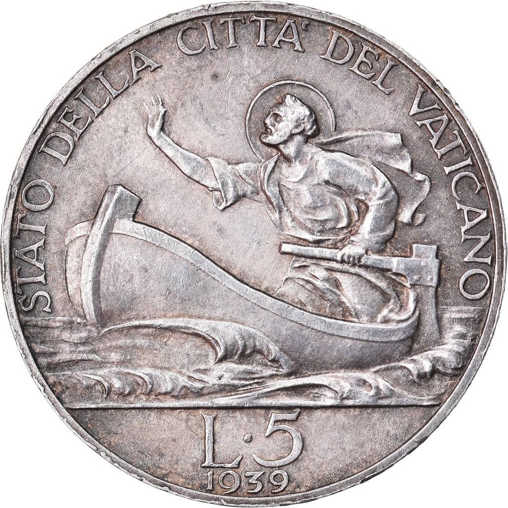 Moneta, CITTÀ DEL VATICANO, Pius XII, 5 Lire, 1939, BB+, Argento, KM:28