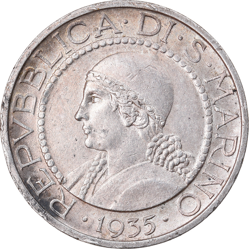 Munten, San Marino, 5 Lire, 1935, Rome, PR, Zilver, KM:9
