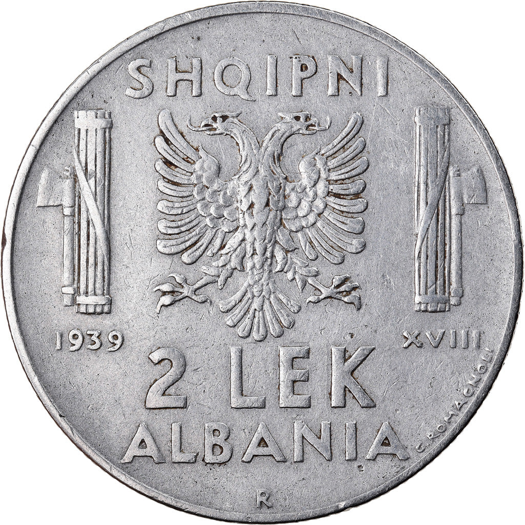 Moeda, Albânia, Vittorio Emanuele III, 2 Lek, 1939, Rome, EF(40-45), Aço