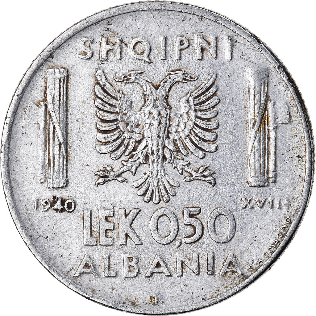 Coin, Albania, Vittorio Emanuele III, 0.50 Lek, 1940, Rome, EF(40-45), Stainless