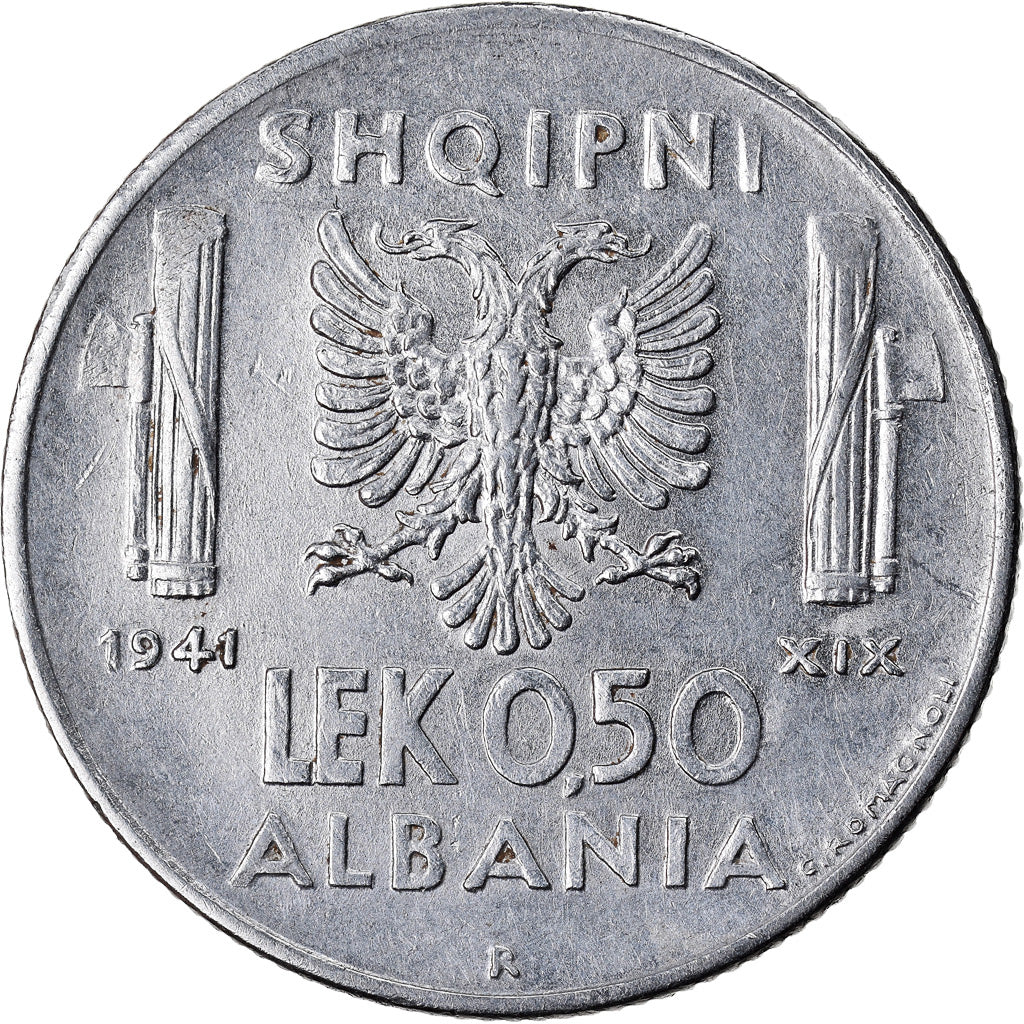 Moneda, Albania, Vittorio Emanuele III, 0.50 Lek, 1941, Rome, MBC+, Acero