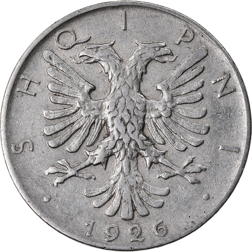 Coin, Albania, 1/2 Lek, 1926, Rome, EF(40-45), Nickel, KM:4