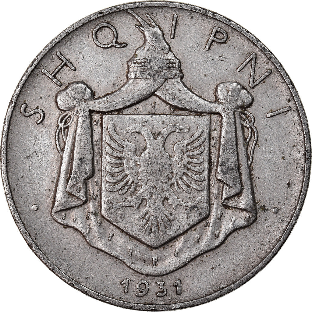 Moneda, Albania, Zog I, 1/2 Lek, 1931, BC+, Níquel, KM:13