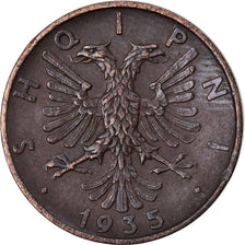 Coin, Albania, Zog I, 2 Qindar Ari, 1935, Rome, EF(40-45), Bronze, KM:15